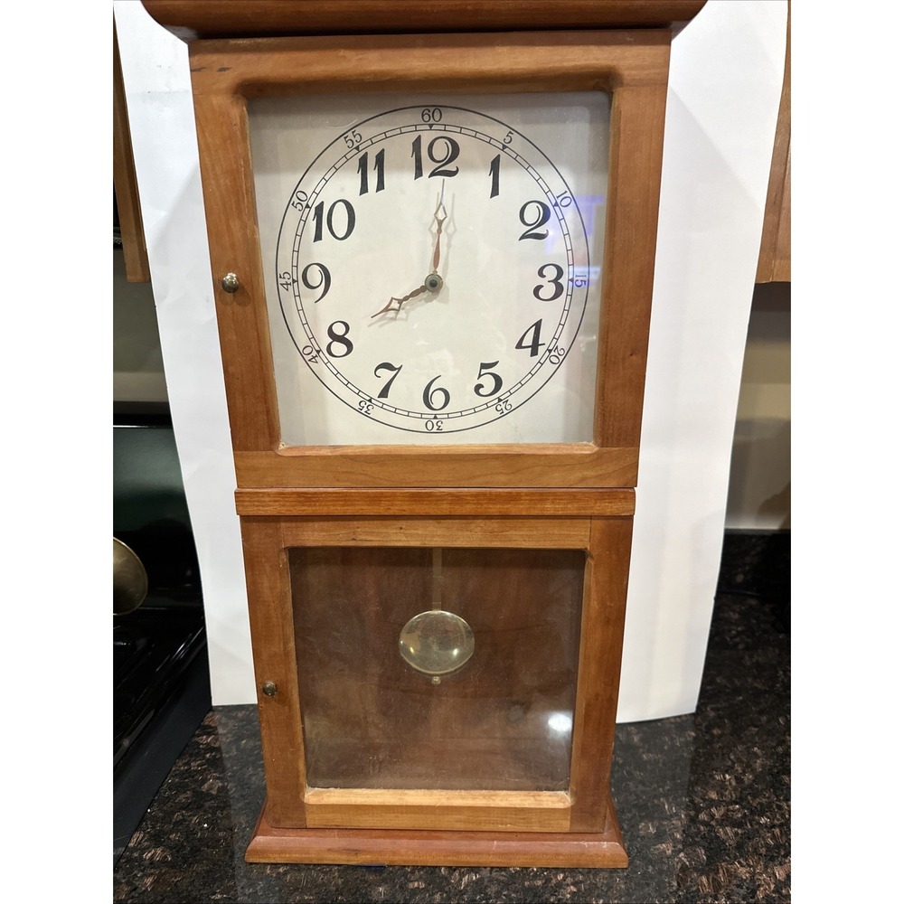 ANTIQUE SESSIONS REGULATOR OAK "FRANK LLOYD WRIGHT ERA" WALL CLOCK
